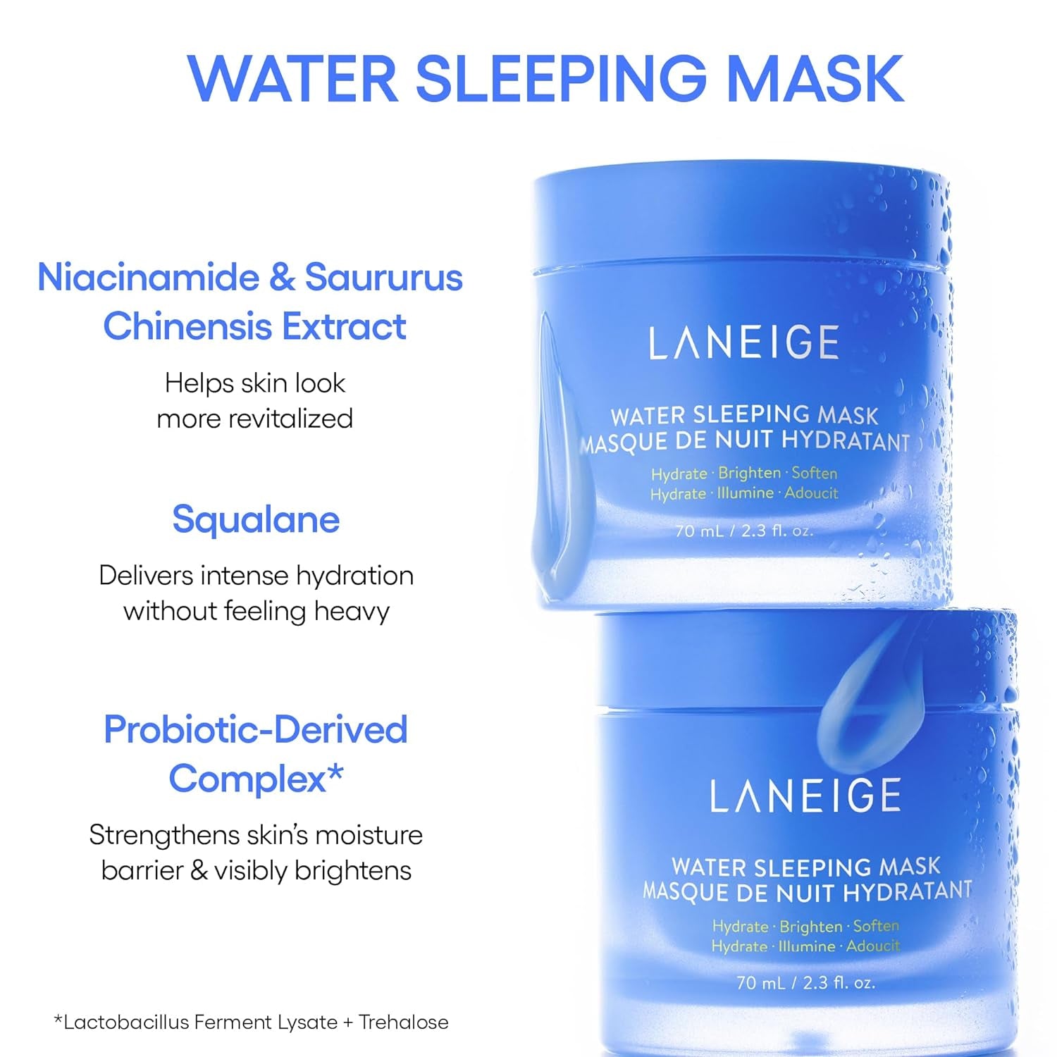 Water Sleeping Mask: Korean Overnight Mask, Squalane, Probiotic-Derived Complex, Hydrate, Barrier-Boosting, Visibly Smooth and Brighten