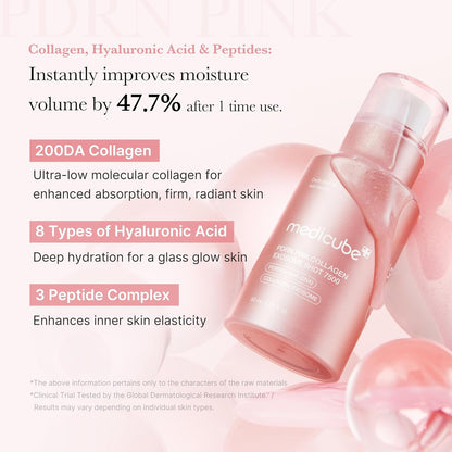 PDRN Pink Collagen Exosome Shot Serum 7,500 PPM | Liquid Skin Booster | Exosome, Salmon DNA PDRN, Spicules | Uneven Skin Tone, Pore Care, Skin Texture | Korean Skin Care 1.01 Fl.Oz