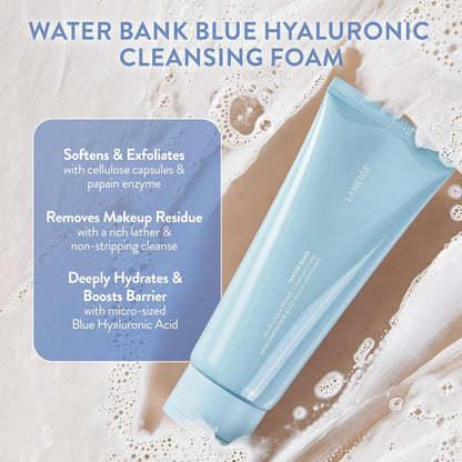 LANEIGE Water Bank Cleansing Foam: Hyaluronic Acid, Papain, Visibly Smooth and Soften