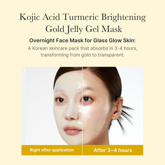 Kojic Acid Turmeric Brightening Gold Jelly Gel Mask | Overnight Face Mask for Glass Glow Skin- Elasticity, Hydrating, Firming and Moisturizing | Korean Skincare, 28G X 4Ea