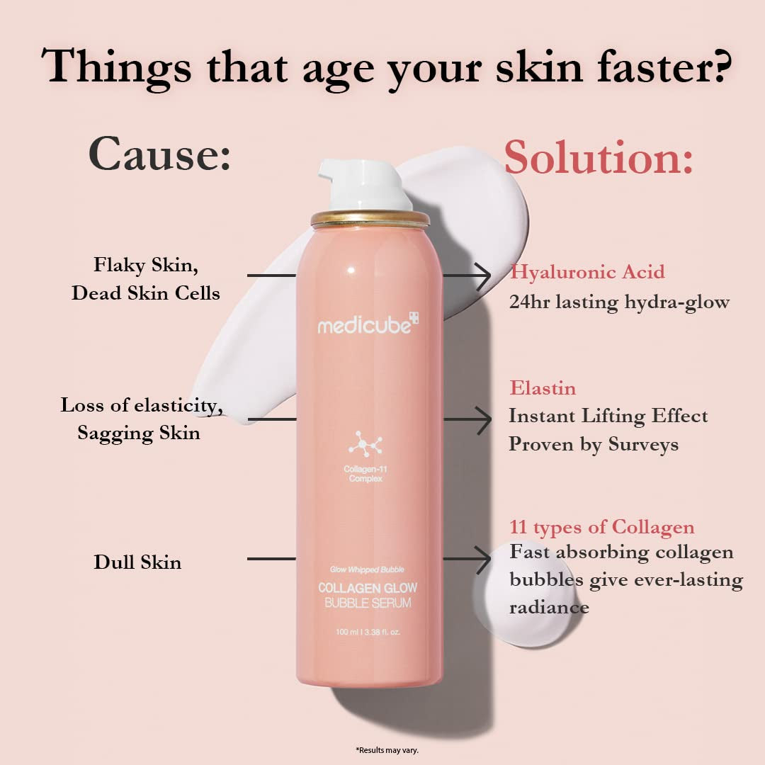 Collagen Glow Bubble Serum - Fast-Absorbing Bubble-Type Serum That Gives You 24H Glow & Lifted Look - Korean Skincare (3.38Fl.Oz.)