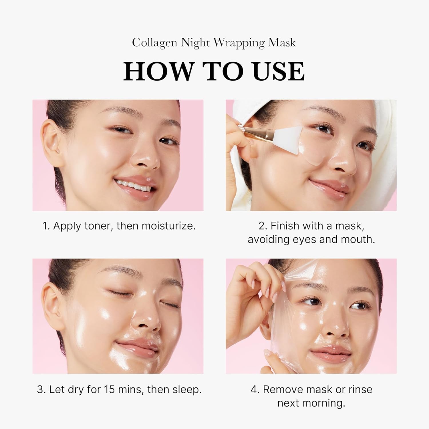 Collagen Overnight Wrapping Peel off Facial Mask Pack - Elasticity & Hydration Care, Reduces Sagging & Dullness - Hydrolyzed Collagen for Glowing Skin - Korean Skin Care, 2.53 Fl.Oz