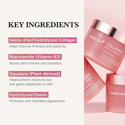 Collagen Jelly Cream- Niacinamide & Freeze-Dried Hydrolyzed Collagen - Boosts Skin'S Barrier Hydration and Gives 24H Glow & Lifted Look - No Artificial Color, Korean Skincare (3.71 Fl.Oz.)