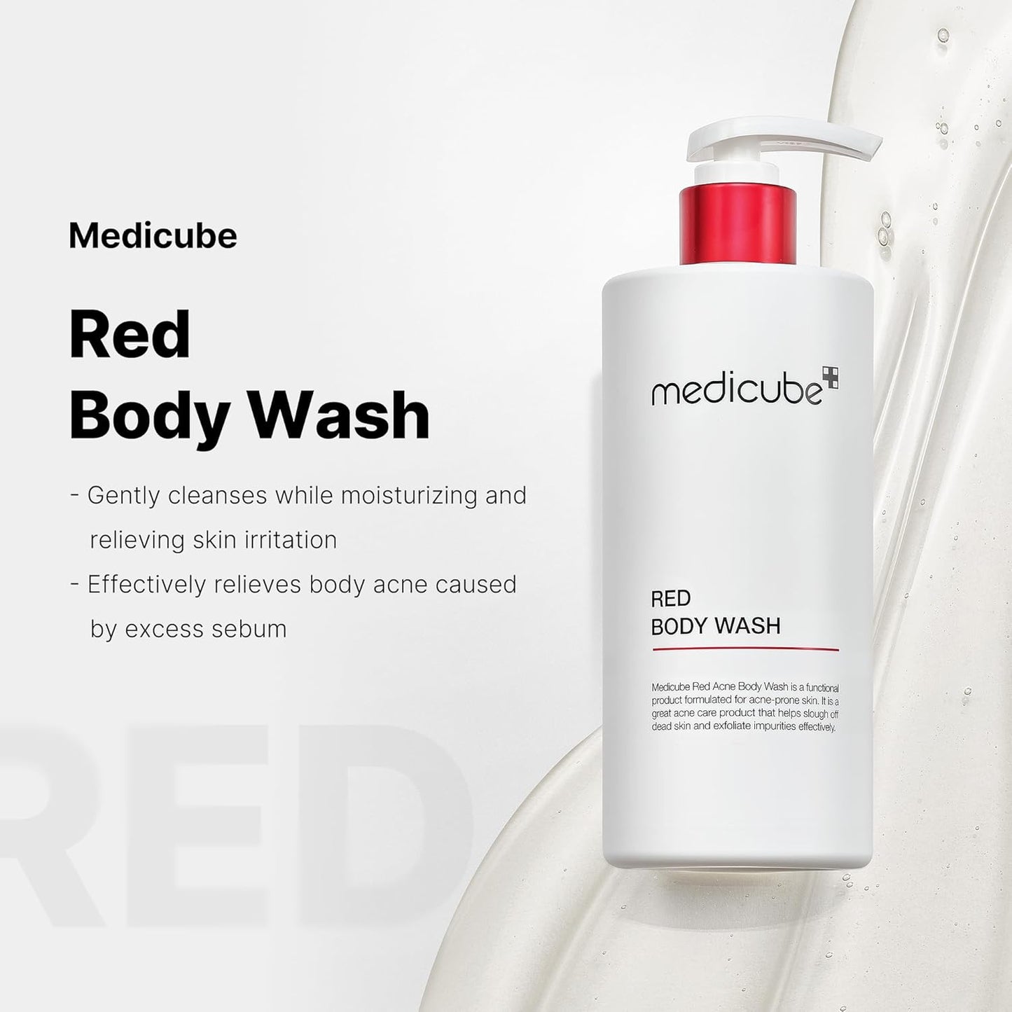 Red Acne Body Wash 14.10 Fl.Oz I Low Ph and Hydrating Cleanser with Salicylic Acid, Lactic Acid, Niacinamide and Hyaluronic Acid Suitable for Bacne Treatment | Korean Skin Care