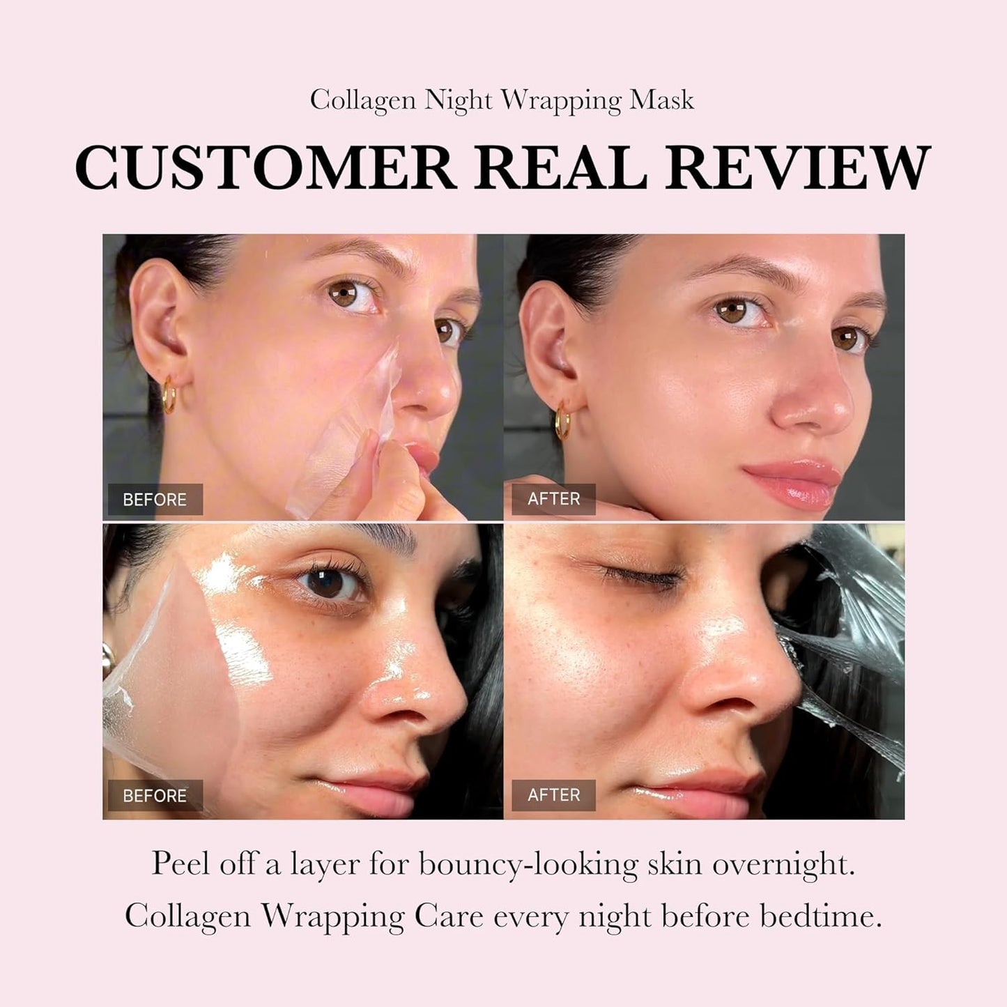 Collagen Overnight Wrapping Peel off Facial Mask Pack - Elasticity & Hydration Care, Reduces Sagging & Dullness - Hydrolyzed Collagen for Glowing Skin - Korean Skin Care, 2.53 Fl.Oz