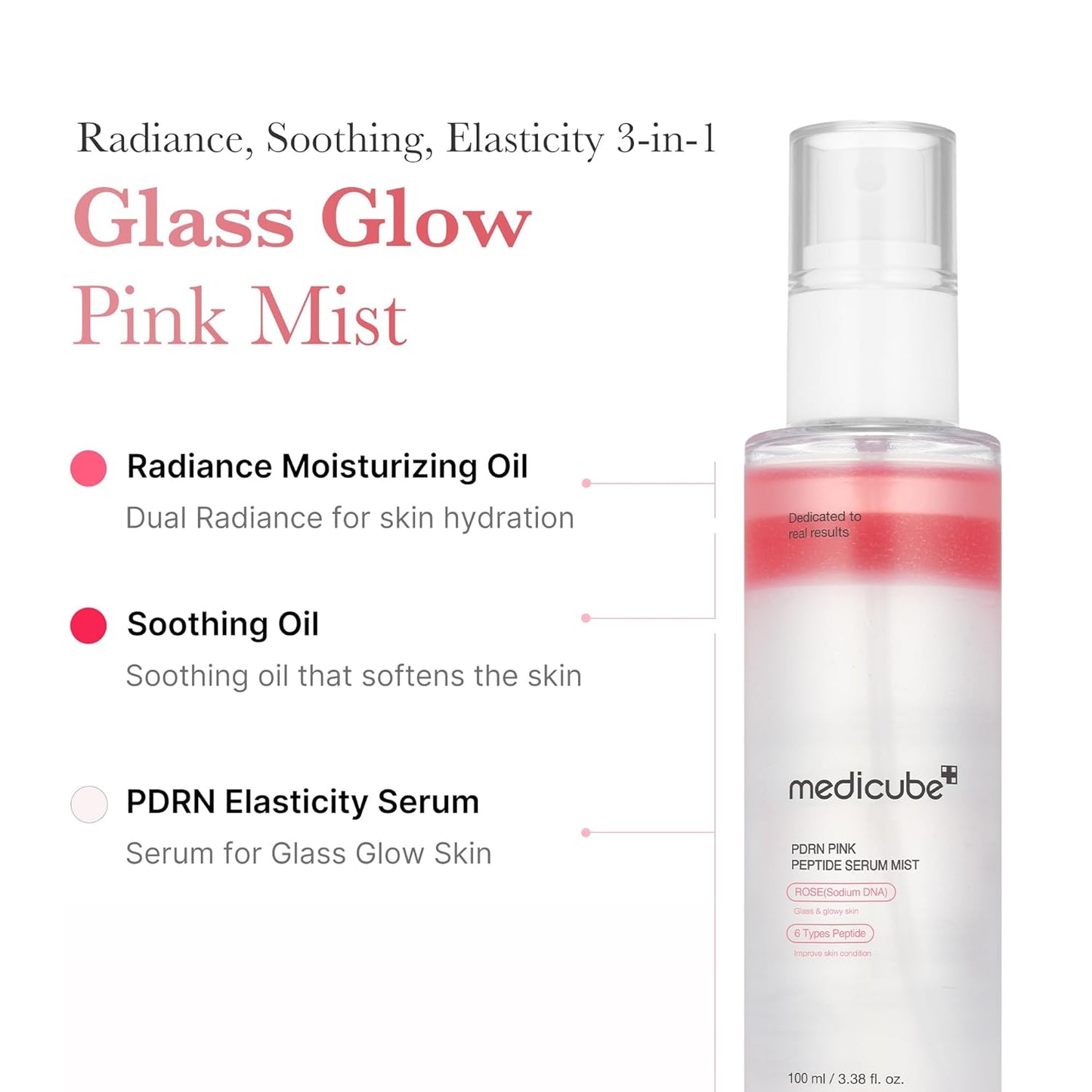 PDRN Pink Peptide Spray Serum I Pink Glass Glow Serum Mist for Moisturizer, Soothing and Firming, Uneven Skin Tone, Rose PDRN & Peptide & Niacinamide, Korean Skin Care (100Ml /3.38 Fl. Oz.)