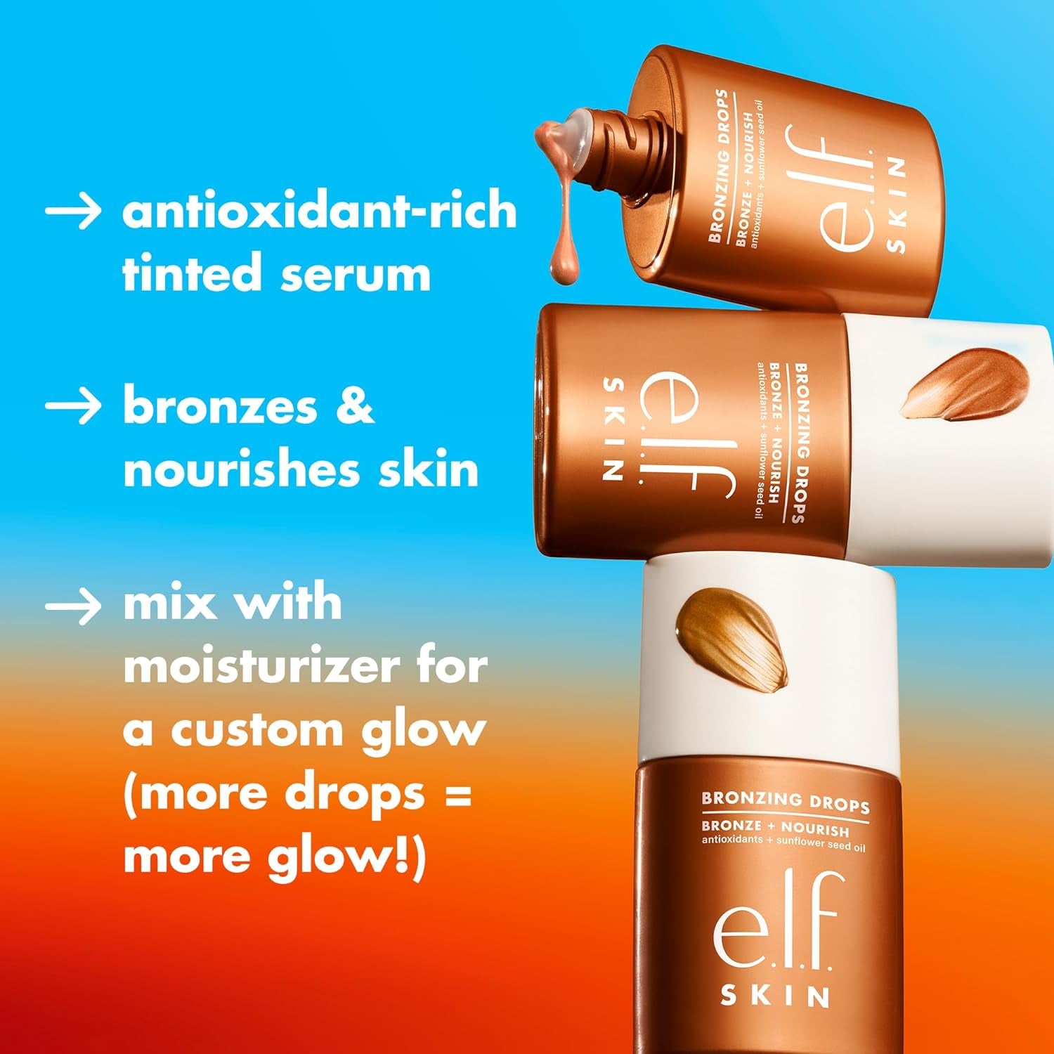 SKIN Bronzing Drops, Liquid Bronzer for Face & Skin, Creates a Sun-Kissed Glow, Infused with Vitamin E, Vegan & Cruelty-Free, Pure Gold