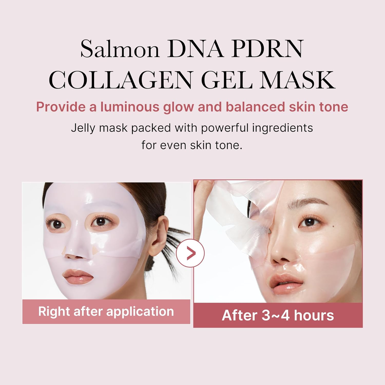 Salmon DNA PDRN Pink Collagen Jelly Gel Mask | Overnight Face Mask for Glass Glow Skin- Elasticity, Hydrating, Firming and Moisturizing | Korean Skincare, 28G, 4Ea