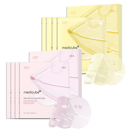 Color-Changing Jelly Mask Set for Uneven Skin Tone & Radiant Glow: Salmon DNA PDRN Pink Collagen Jelly Gel Mask (4Ea) and Kojic Acid Turmeric Brightening Gold Jelly Gel Mask (4Ea)