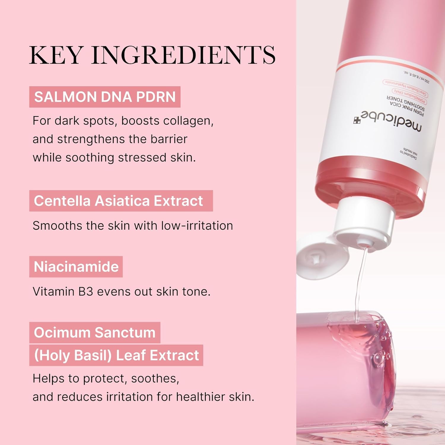 Salmon DNA PDRN Pink CICA Soothing Toner I Pink Glow Toner for Skin Boosting, Soothing and Calming, Uneven Skin Tone, Peptide & Niacinamide, Korean Skin Care (250Ml / 8.45 Fl. Oz.)