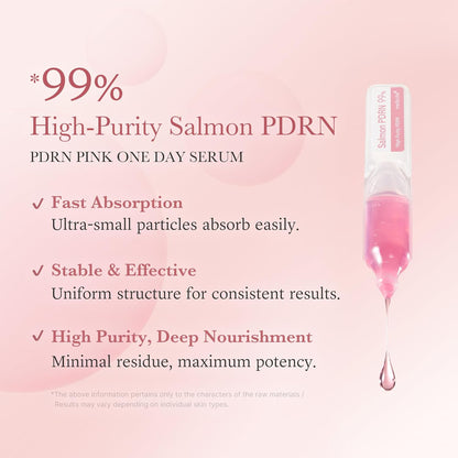 Salmon DNA PDRN Pink One Day Serum | 99% Salmon DNA PDRN Intensive Ampoule, Collagen, Glutathione, Hyaluronic Acid - Improves Skin Radiance | Korean Skincare 0.05 Fl.Oz X 10E