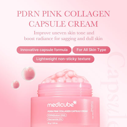 Salmon DNA PDRN Pink Collagen Capsule Cream, Face Moisturizer | Lightweight Moisturizing Cream | PDRN, Niacinamide for Uneven Skin Tone, Glow Hydration | Korean Skin Care 1.94 Oz