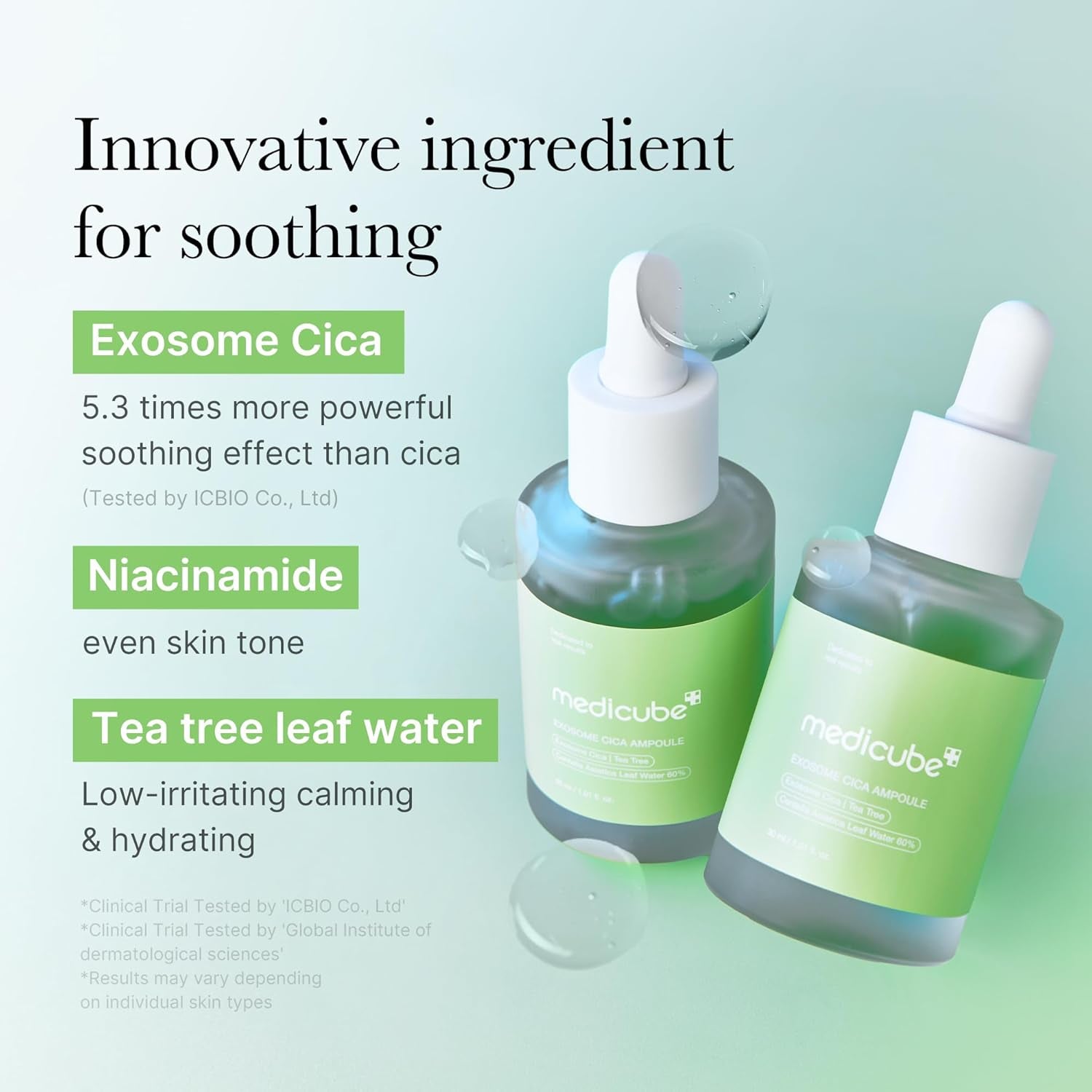 Exosome Cica Tea Tree Ampoule for Sensitive Skin with Centella Asiatica Help Reduce Redness and Breakouts. Low-Irritating, Moisturizing & Soothing Serum | Korean Skincare | 30Ml