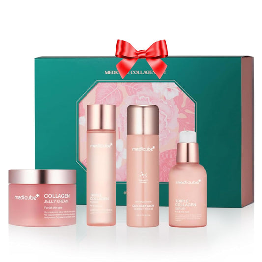 Pink Collagen Skincare Set | Gifts for Women Men | Holiday Gifts | 4-Step Korean Skincare Set with Niacinamide, Collagen & Hyaluronic Acid, Full-Sized Skincare Gift