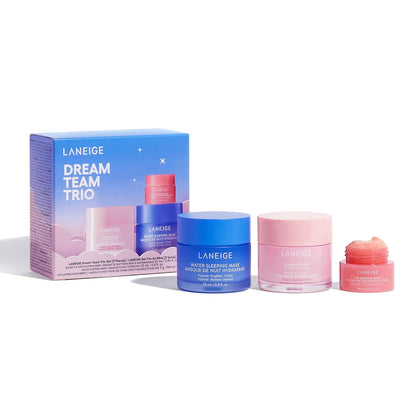 Dream Team Trio: Water Sleeping Mask, Lip Sleeping Mask, Bouncy and Firm Mask, Barrier-Boosting Hydration Travel Sized