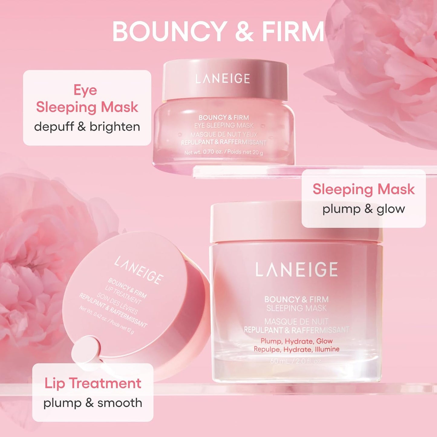 Bouncy & Firm Eye Brightening Sleeping Mask: Peony, Collagen Complex, Depuff, Dark Circle, Hydration, Cooling