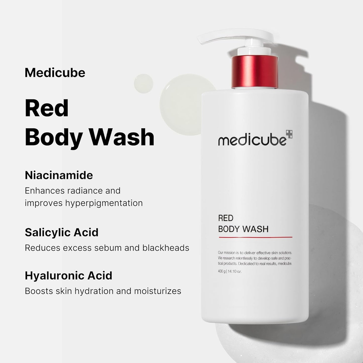 Red Acne Body Wash 14.10 Fl.Oz I Low Ph and Hydrating Cleanser with Salicylic Acid, Lactic Acid, Niacinamide and Hyaluronic Acid Suitable for Bacne Treatment | Korean Skin Care