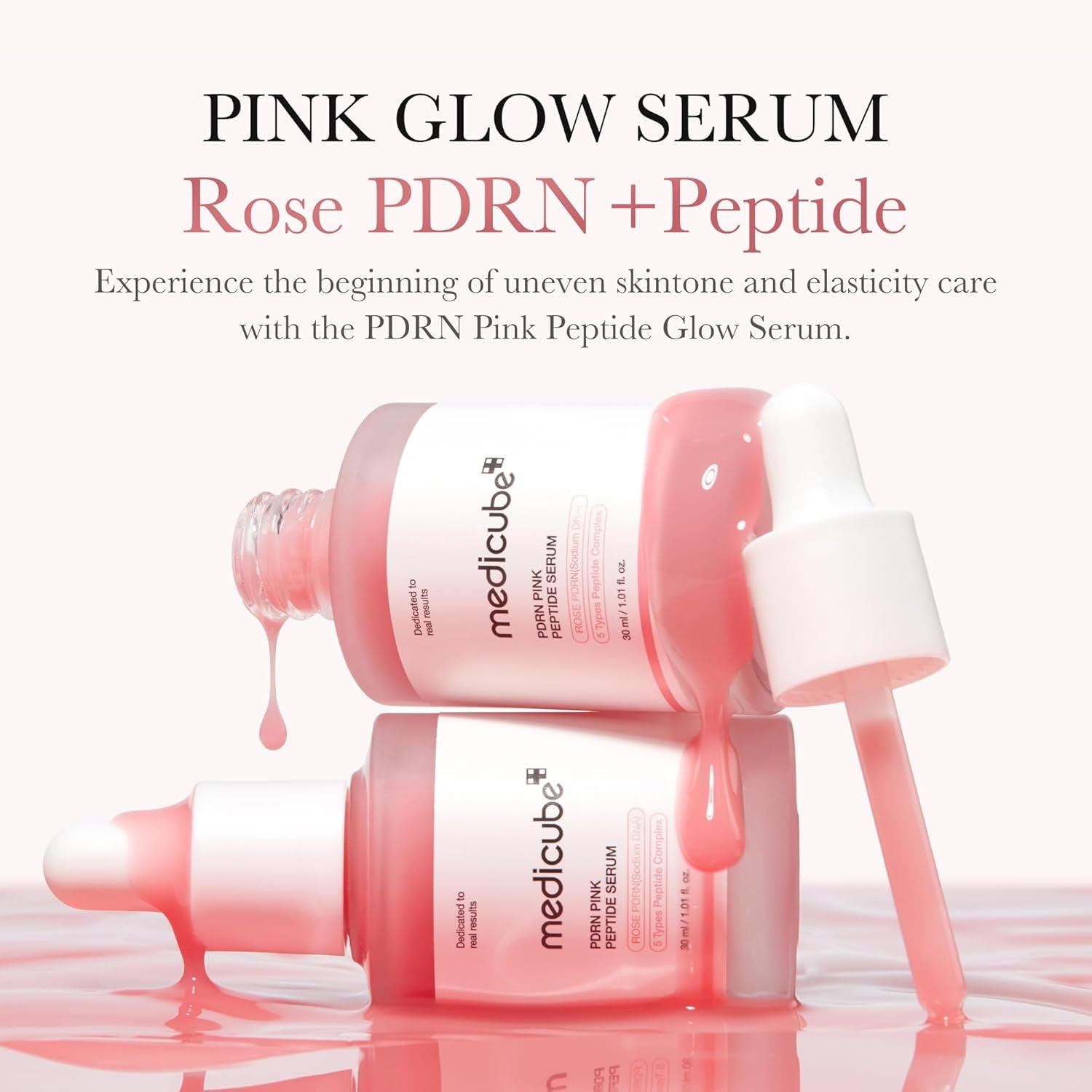 PDRN Pink Peptide Serum, Pink Glow Serum, Peptide, Niacinamide, Hydrating & Moisturizing & Firming, Uneven Skin Tone, Korean Skincare | 1.01 Fl.Oz. (1.01 Fl.Oz., Rose PDRN (Vegan))