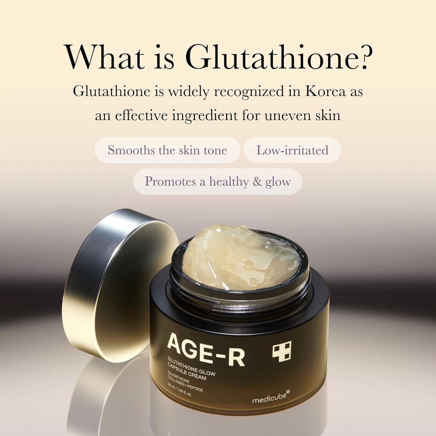 AGE-R Glutathione Glow Capsule Facial Cream - Instant Lifting Moisturizer - Collagen Peptide for Hydrating Glow - Improve Blemishes, Uneven Skin Tone - Korean Skin Care 1.69 Fl.Oz