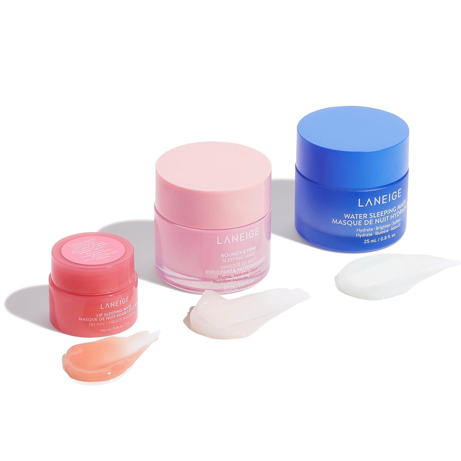 Dream Team Trio: Water Sleeping Mask, Lip Sleeping Mask, Bouncy and Firm Mask, Barrier-Boosting Hydration Travel Sized