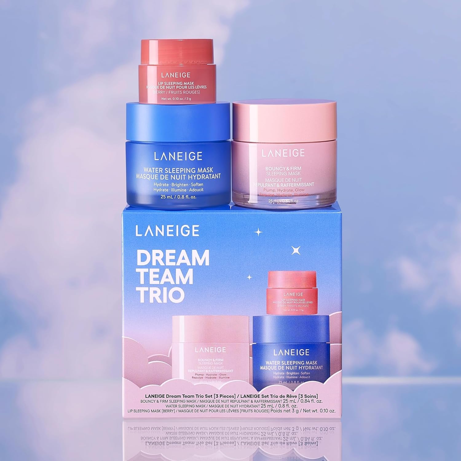 Dream Team Trio: Water Sleeping Mask, Lip Sleeping Mask, Bouncy and Firm Mask, Barrier-Boosting Hydration Travel Sized