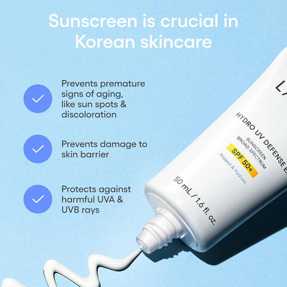 LANEIGE Hydro UV Defense Sunscreen Broad Spectrum SPF 50+: Korean Sunscreen, No White Cast, Dermatologically Tested, Hypoallergenic